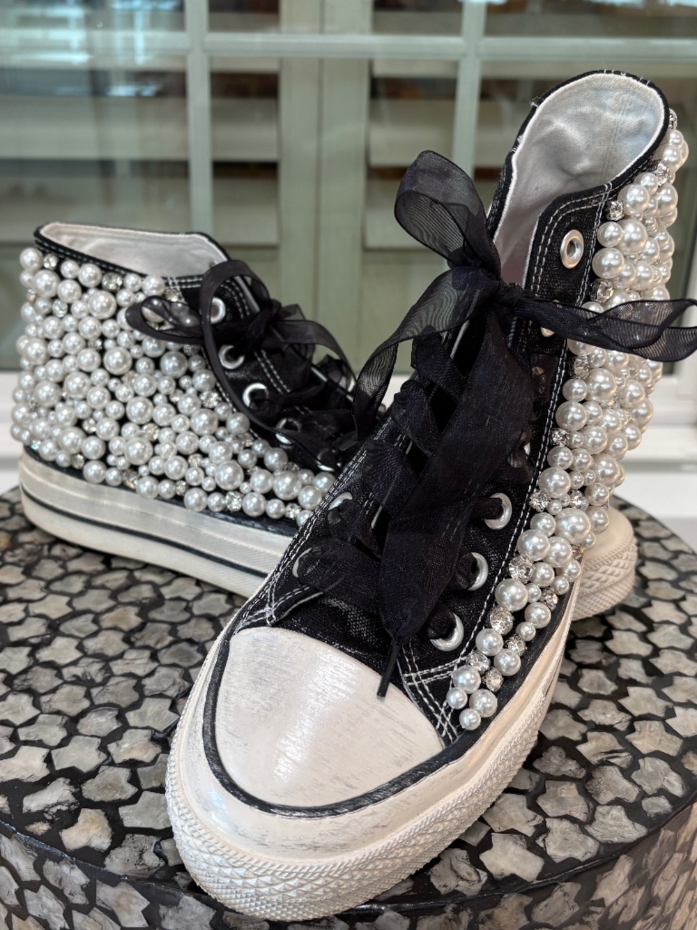 Pearl Crush Hi Top Sneakers by Nan-Ku in Black Size 40